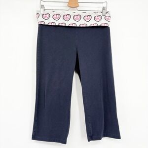 PINK Victoria's Secret Womens Heart Peace Foldover Y2K Crop Capri Yoga Pants L